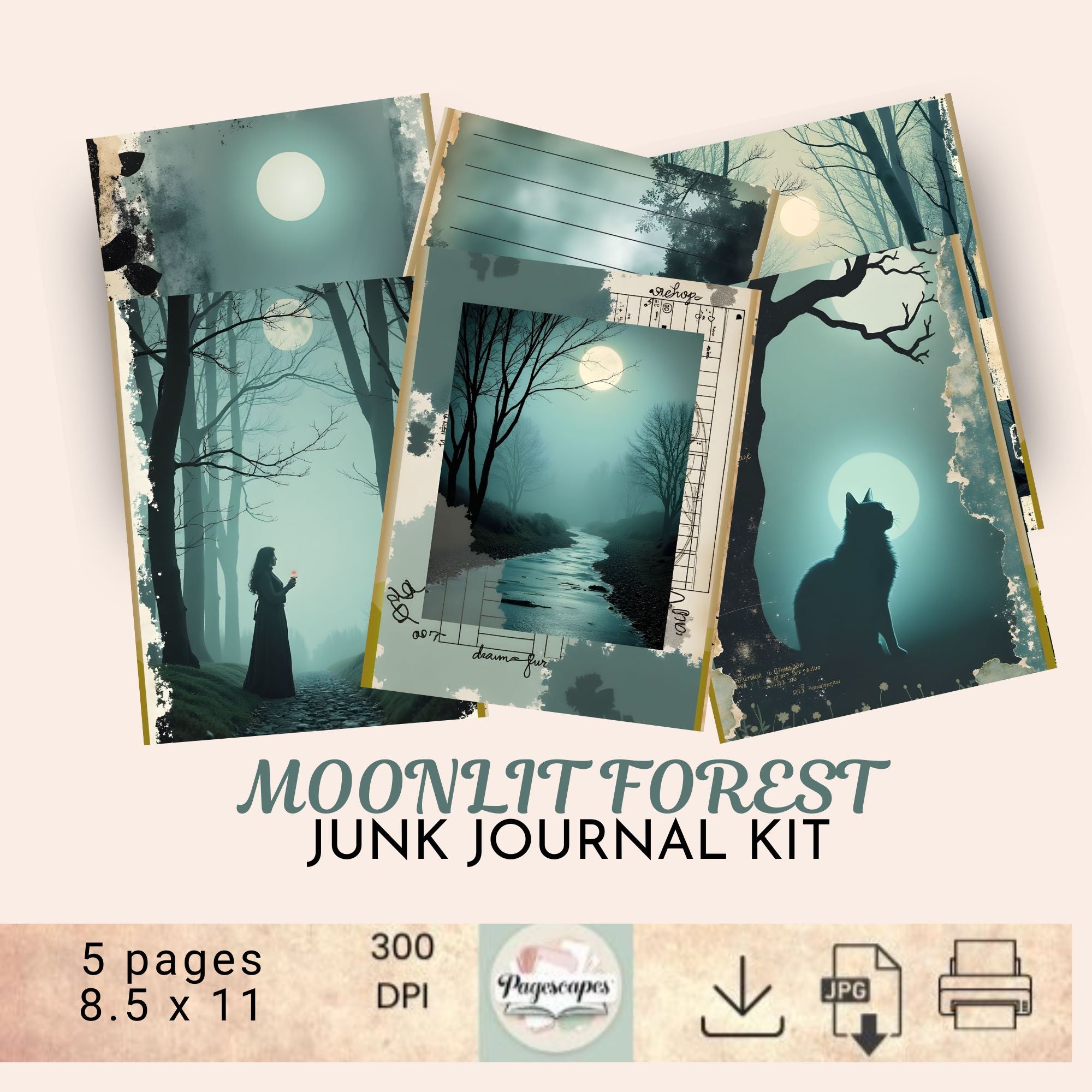 Moonlit Forest –Complete Journal Page  Kit