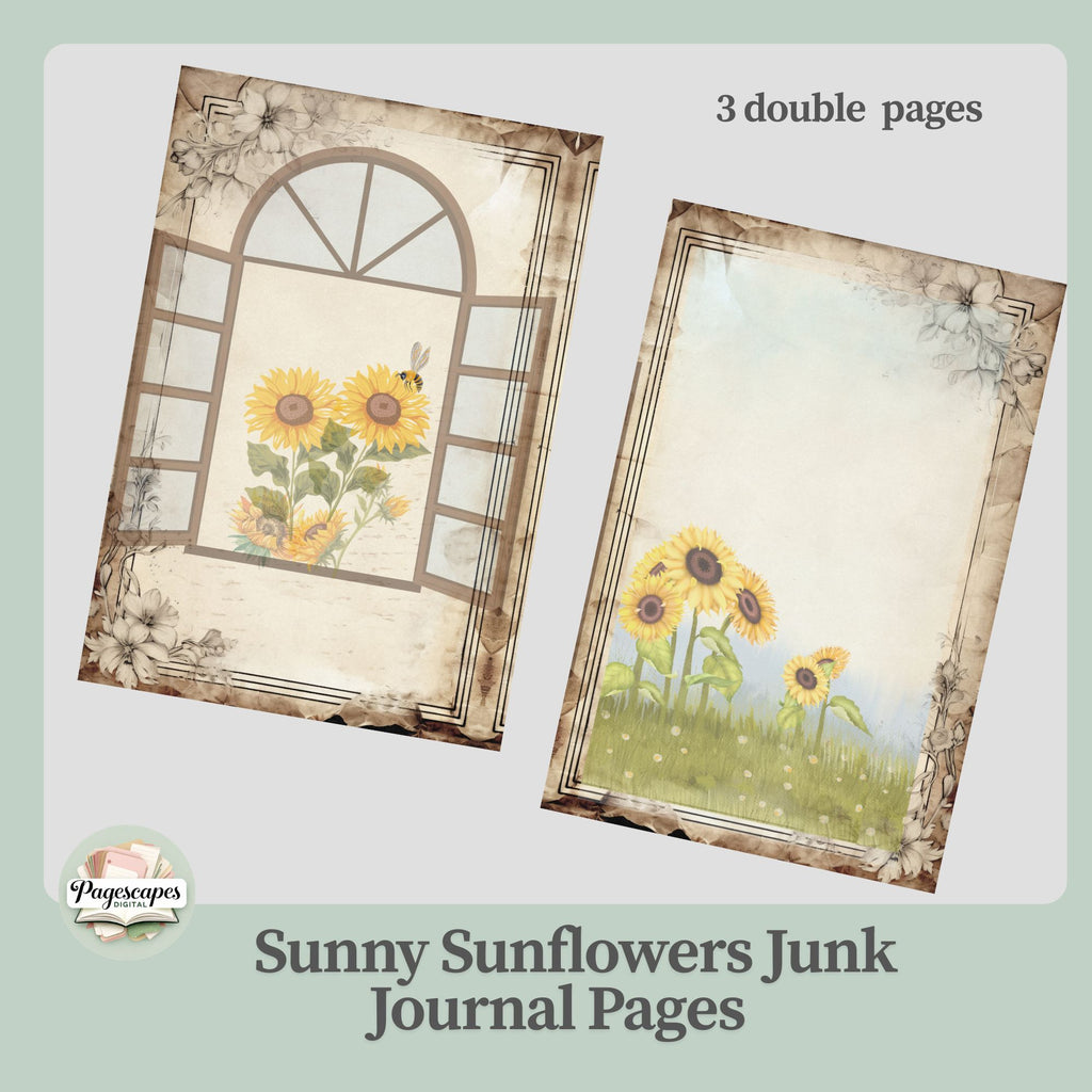 Sunny Sunflower Journal Pages – Vintage Printable Double Page Set