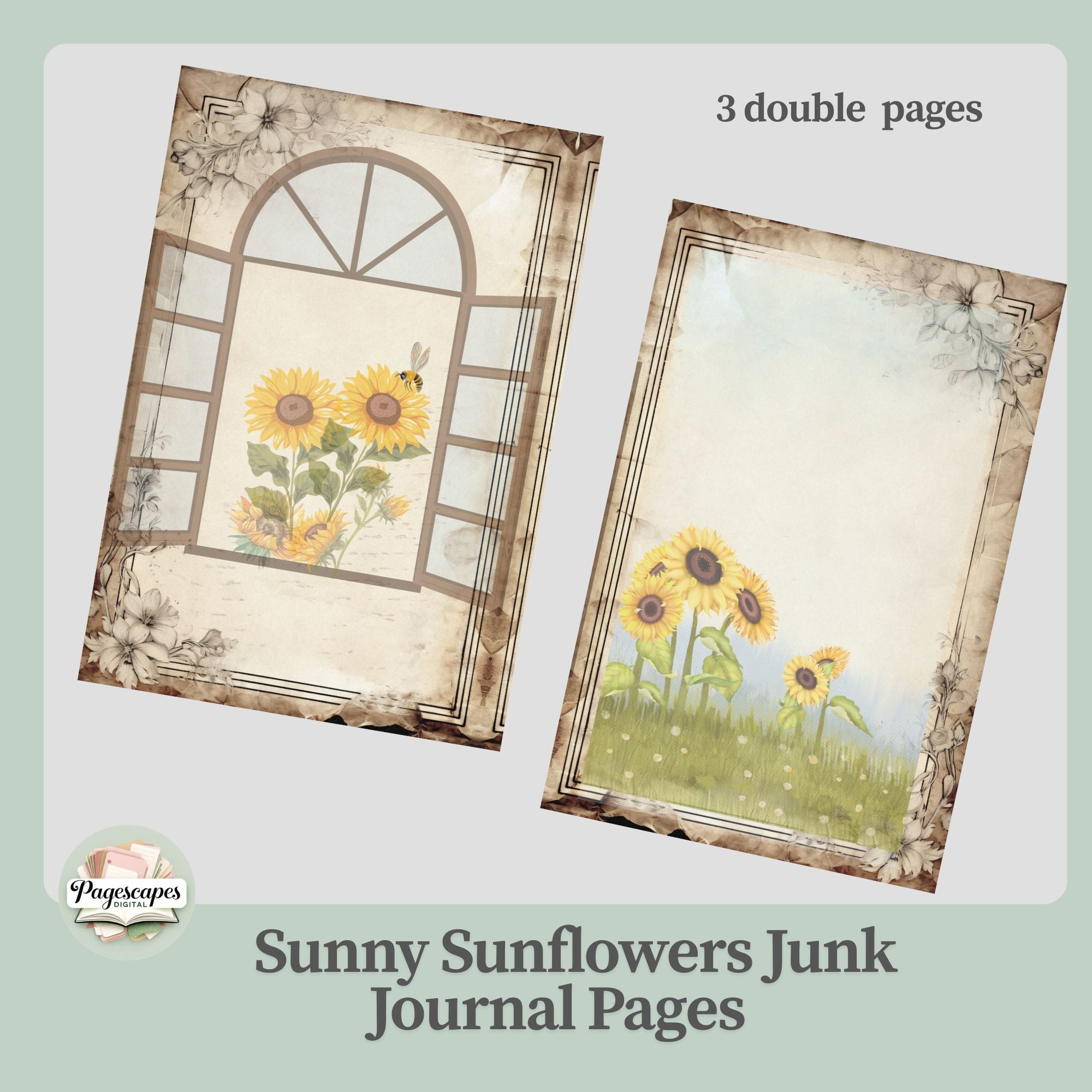 Sunny Sunflower Journal Pages – Vintage Printable Double Page Set