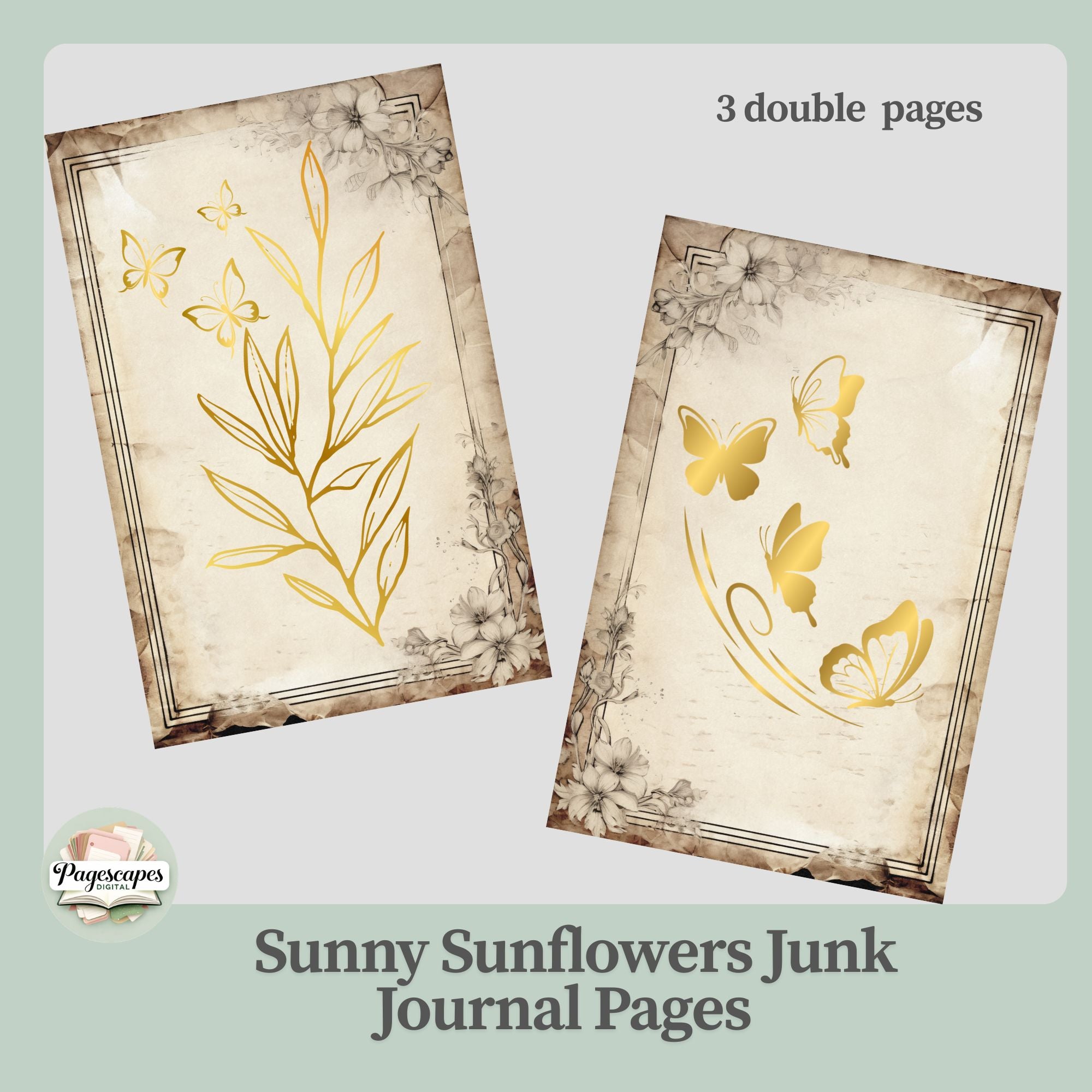 Sunny Sunflower Journal Pages – Vintage Printable Double Page Set