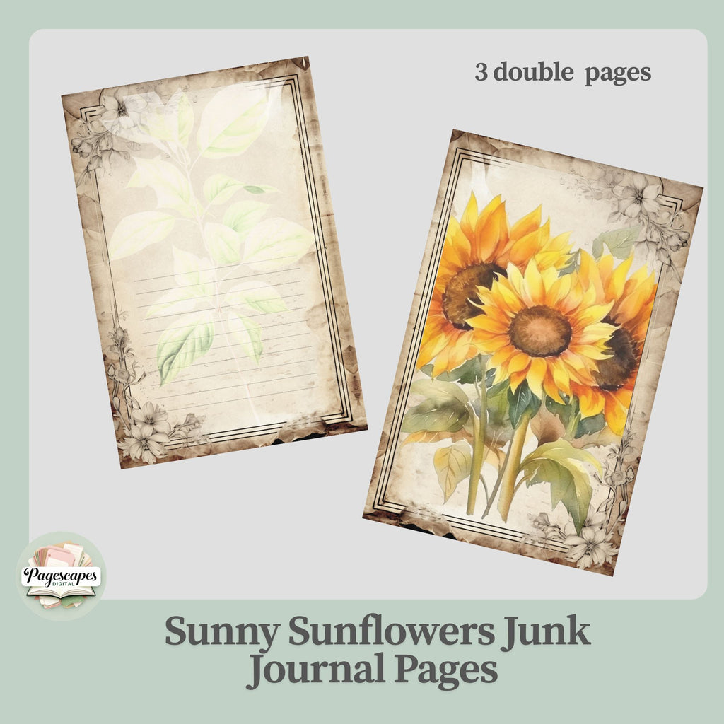 Sunny Sunflower Journal Pages – Vintage Printable Double Page Set