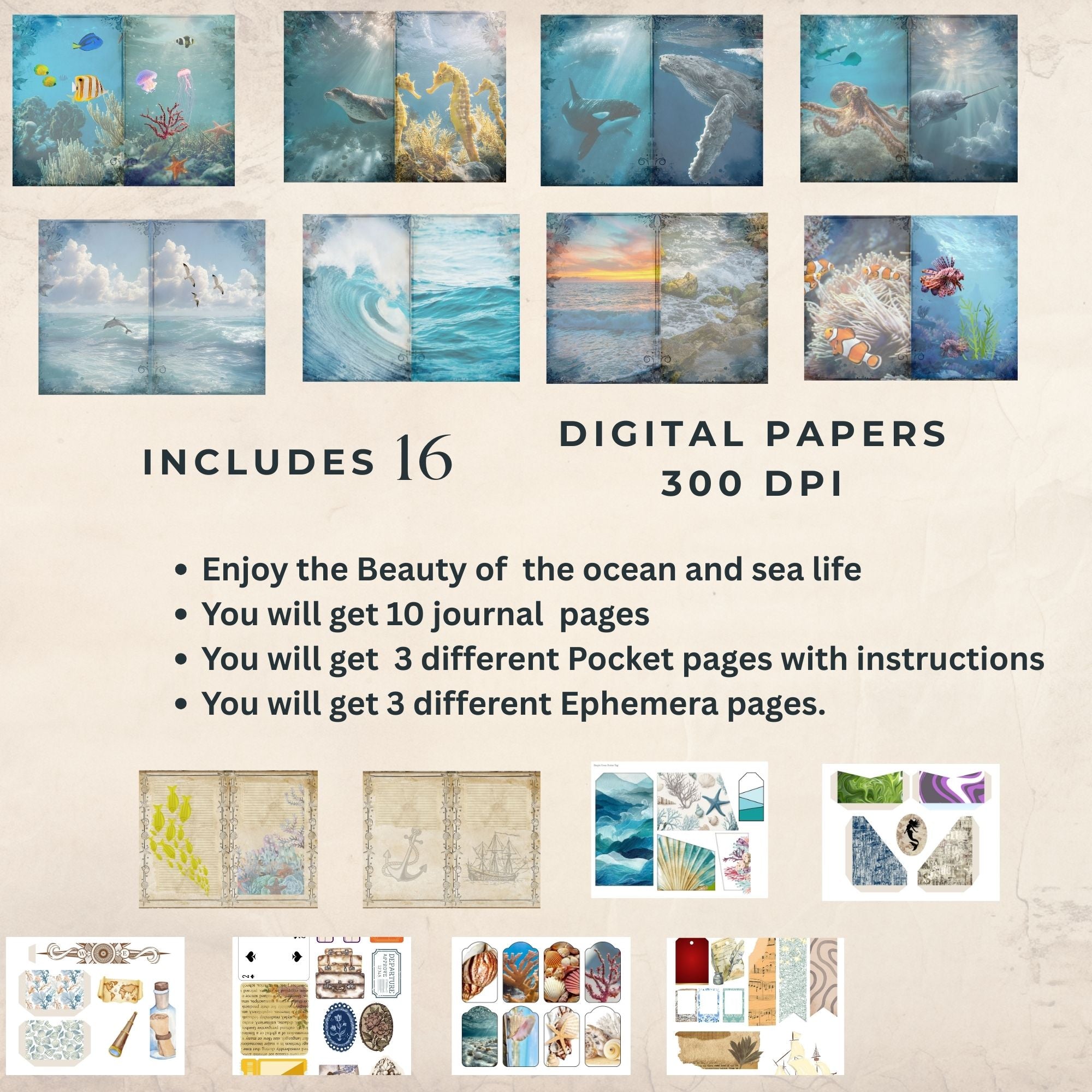 Amazing Ocean Life – Complete Junk Journal Kit