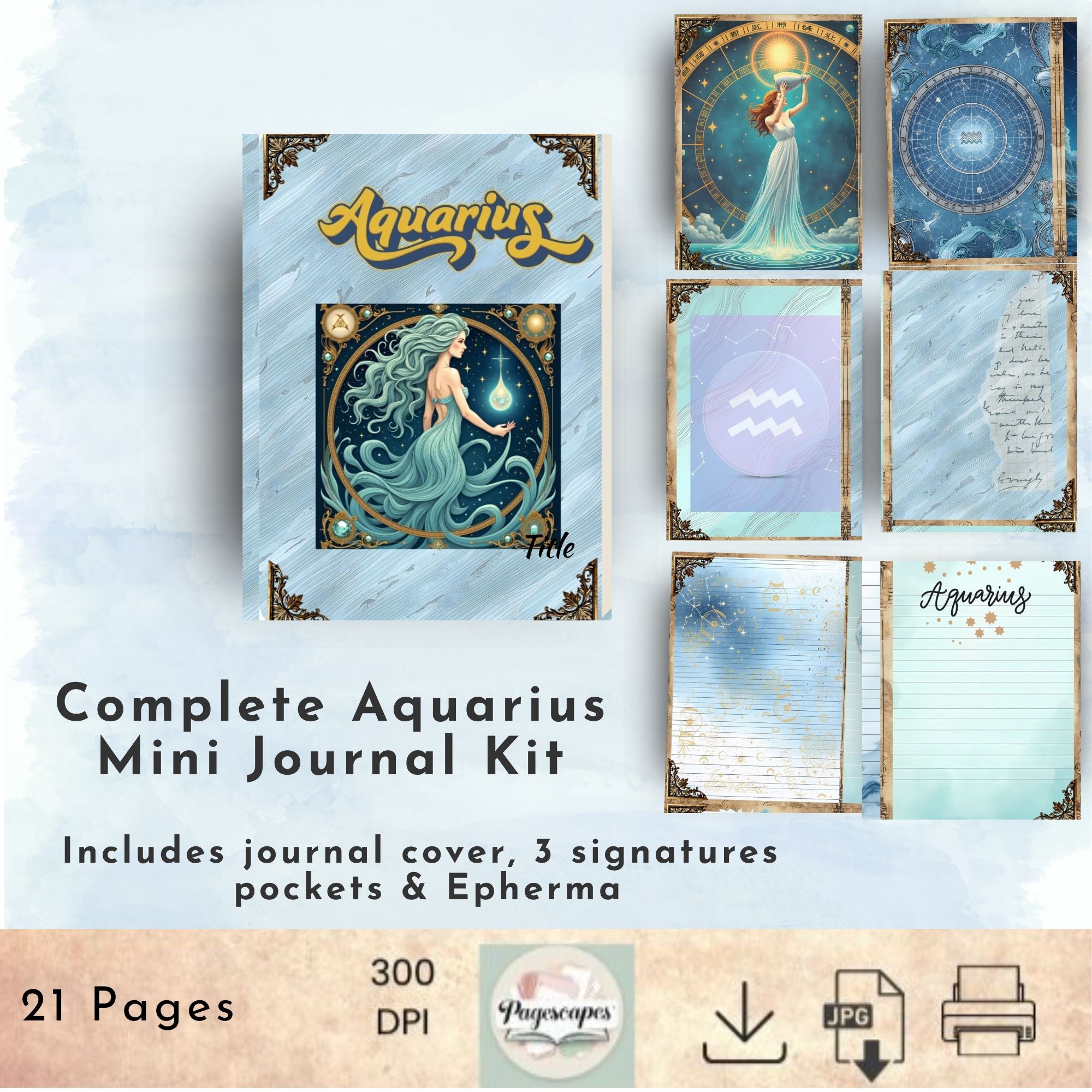 Aquarius Zodiac Mini Journal Kit