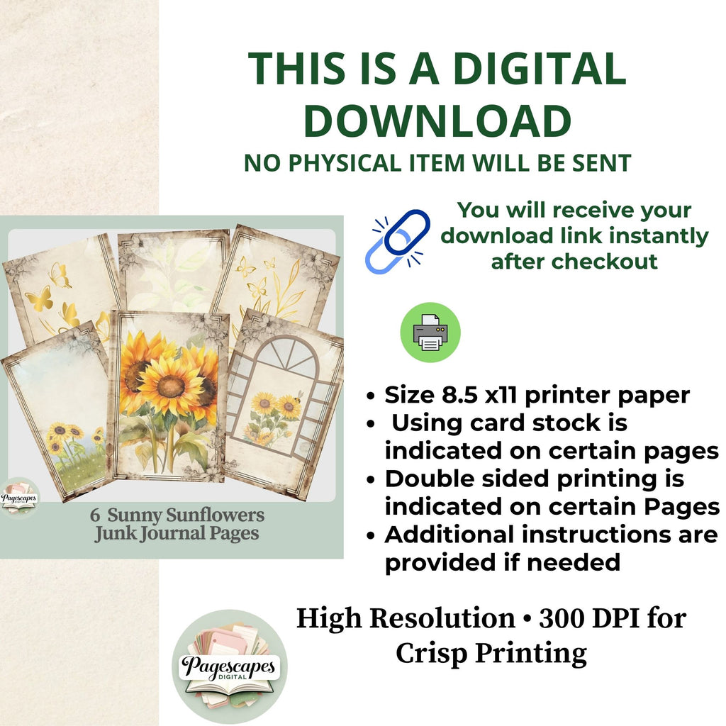 Sunny Sunflower Journal Pages – Vintage Printable Double Page Set