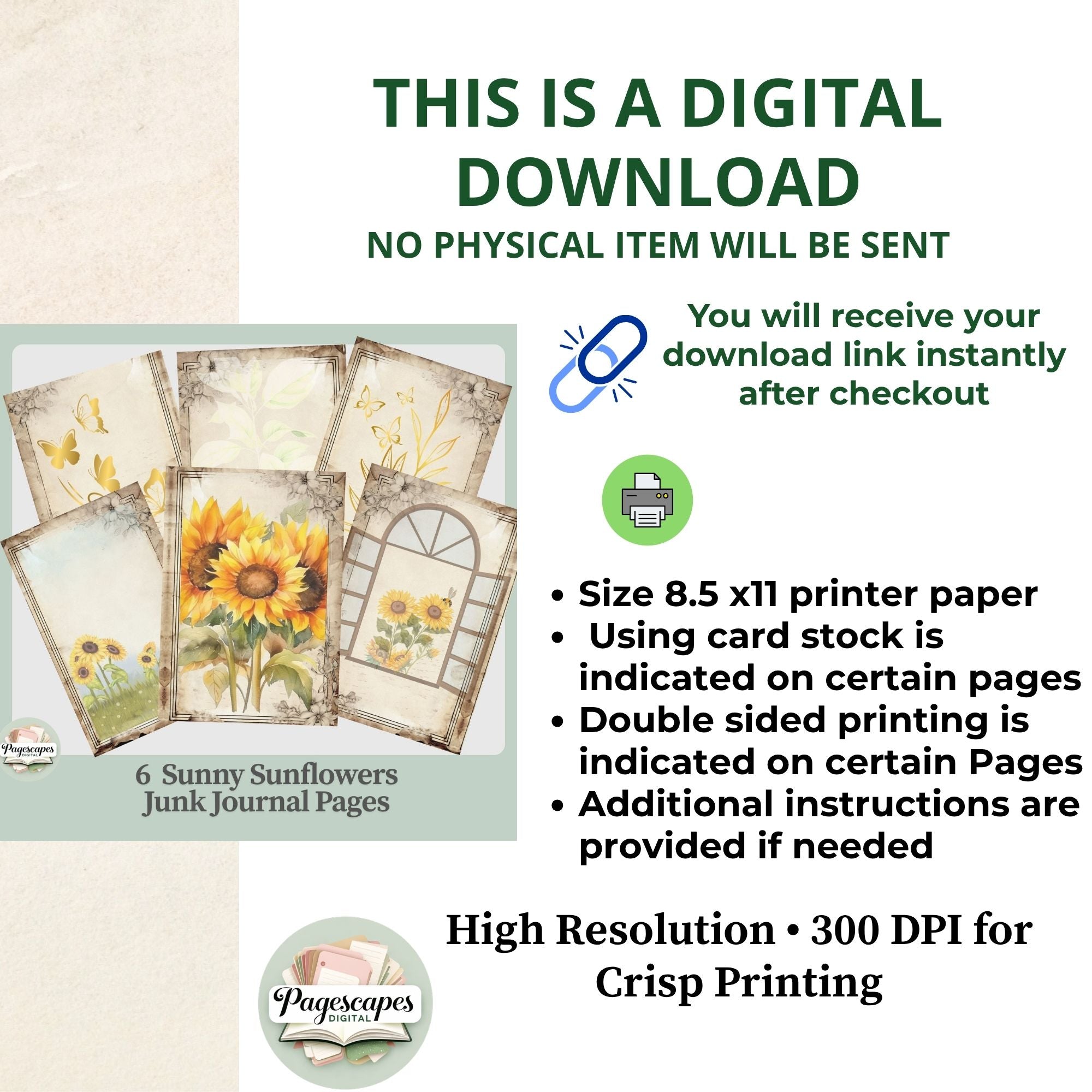 Sunny Sunflower Journal Pages – Vintage Printable Double Page Set