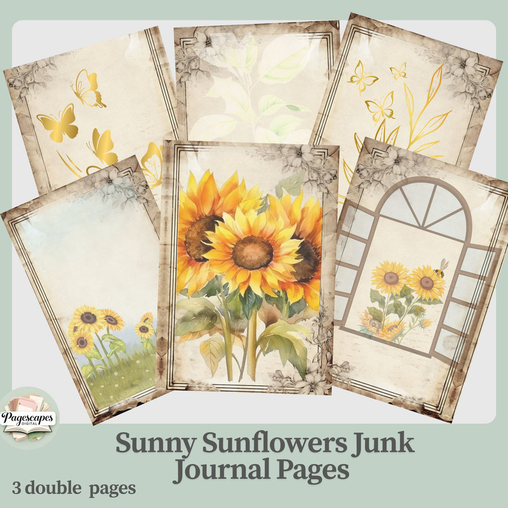Sunny Sunflower Journal Pages – Vintage Printable Double Page Set
