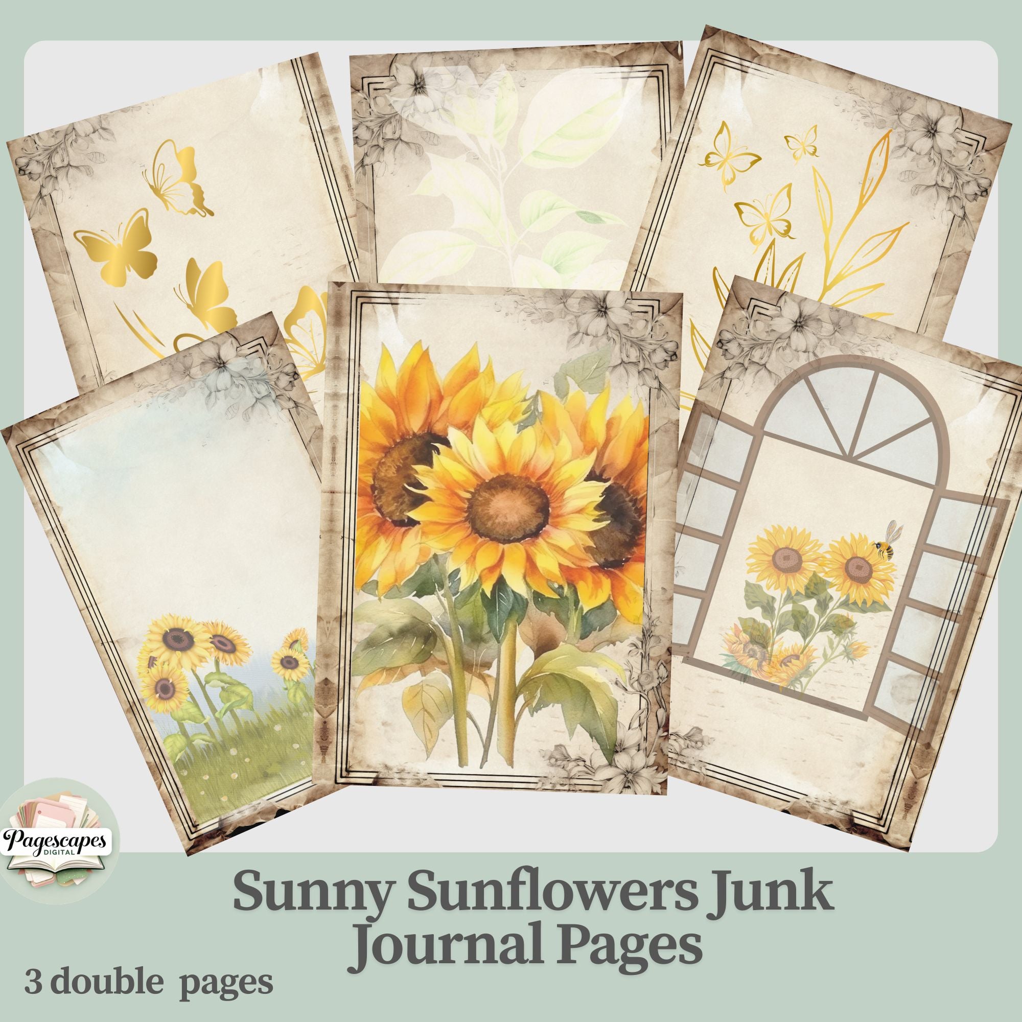 Sunny Sunflower Journal Pages – Vintage Printable Double Page Set