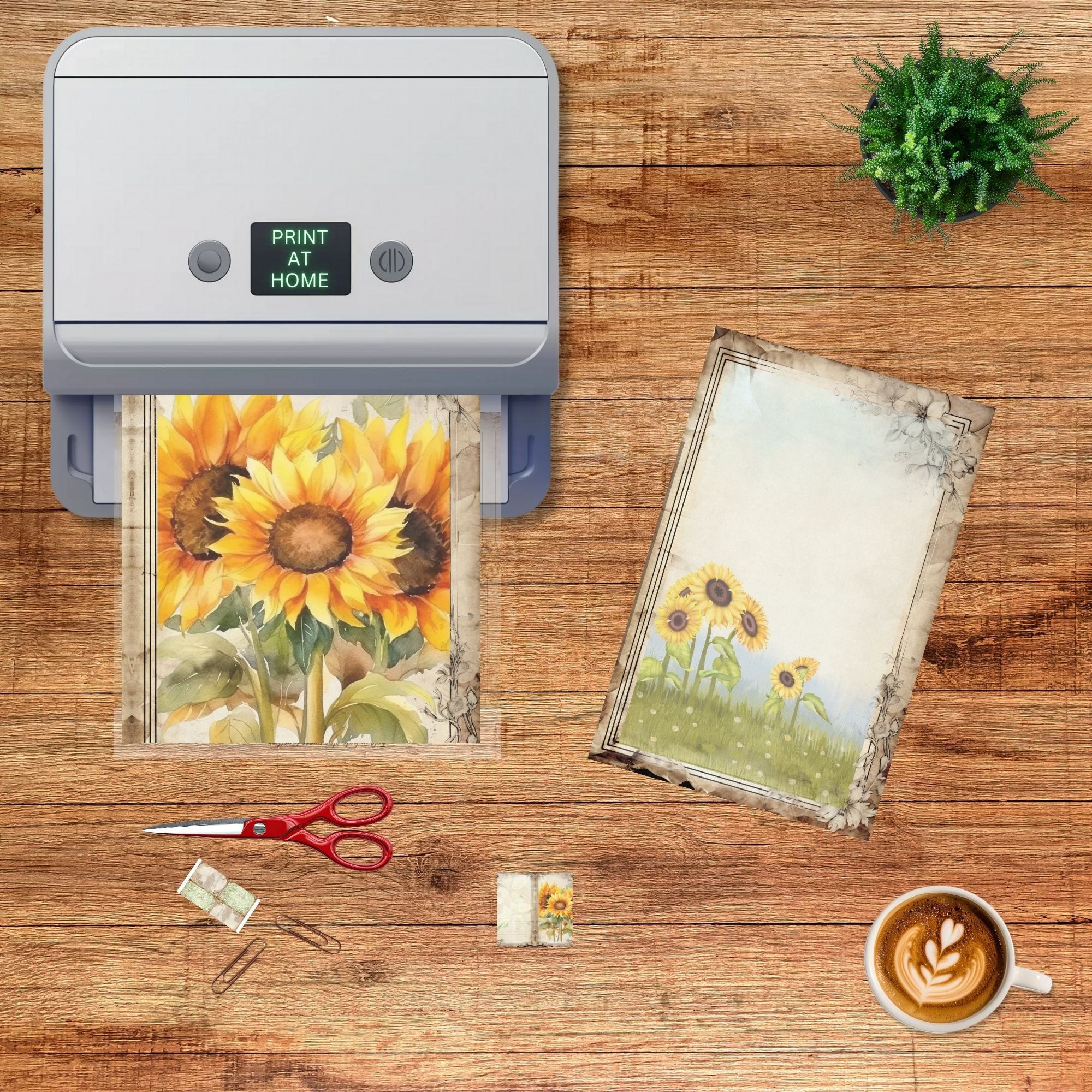 Sunny Sunflower Journal Pages – Vintage Printable Double Page Set