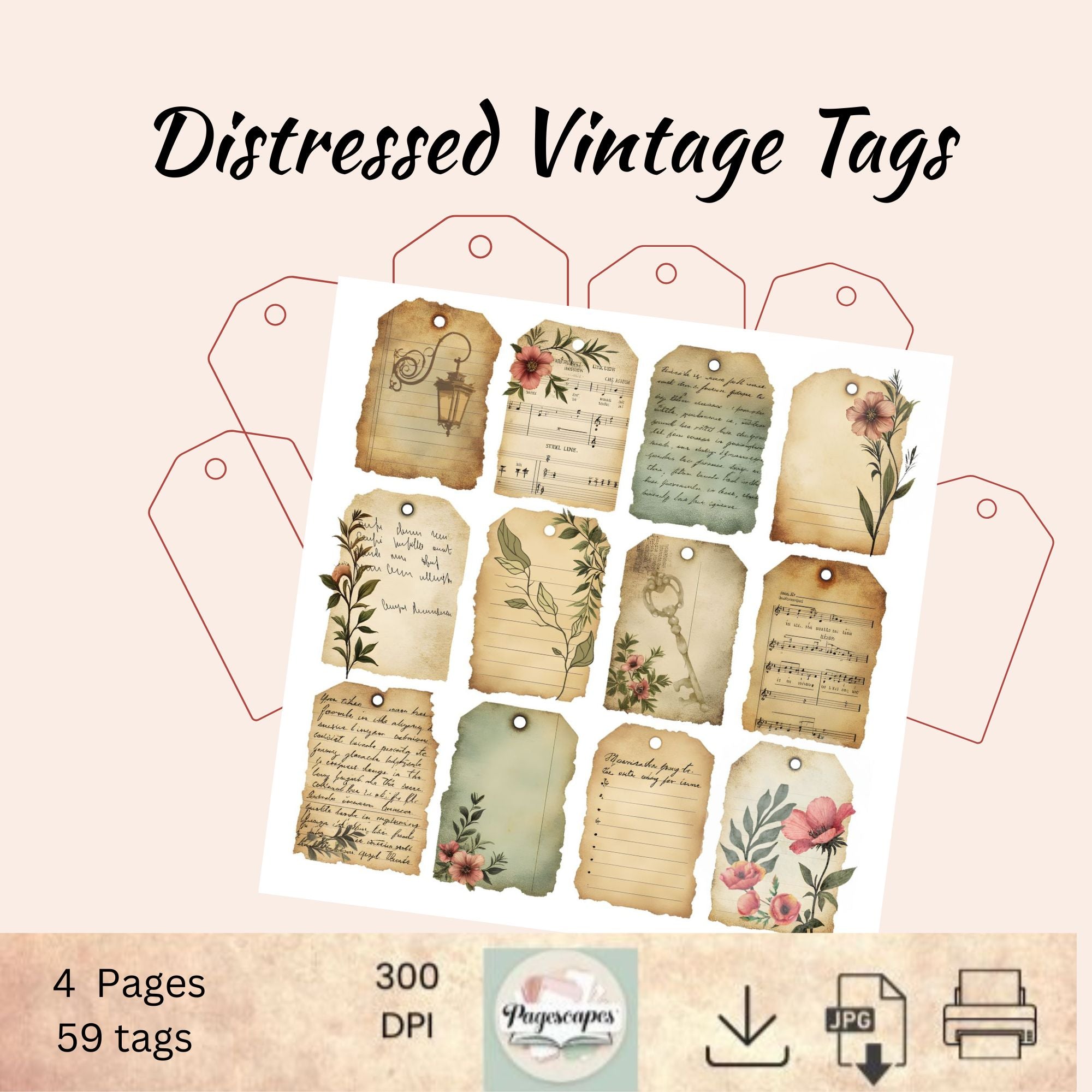Distressed Vintage Tags – Printable Ephemera Set