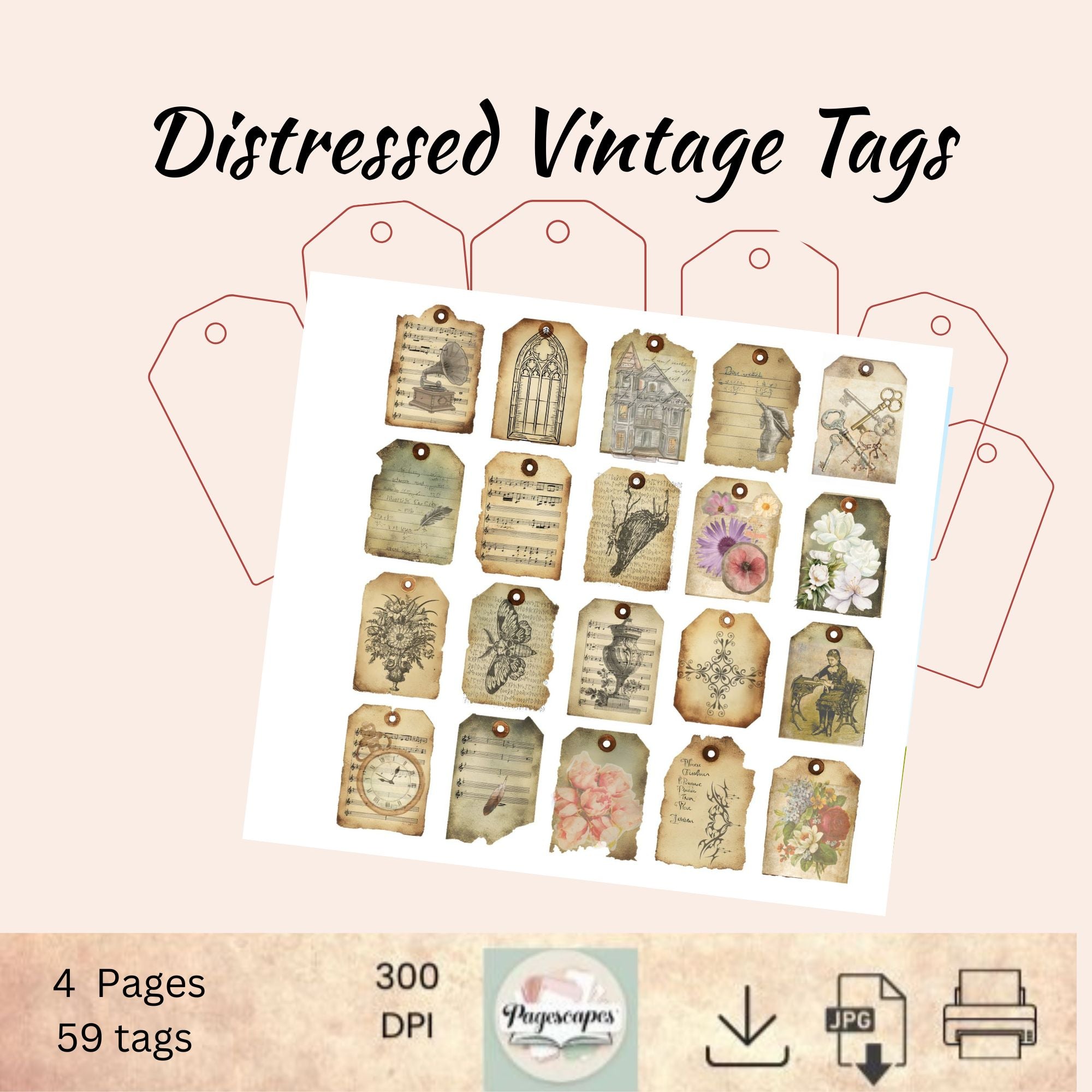 Distressed Vintage Tags – Printable Ephemera Set