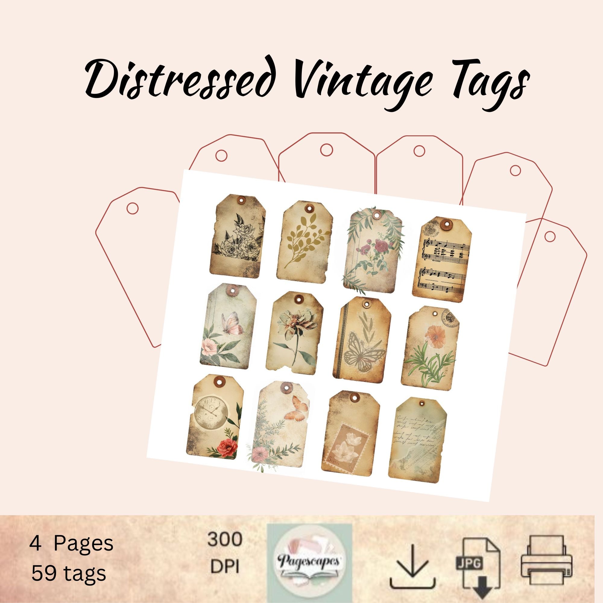 Distressed Vintage Tags – Printable Ephemera Set