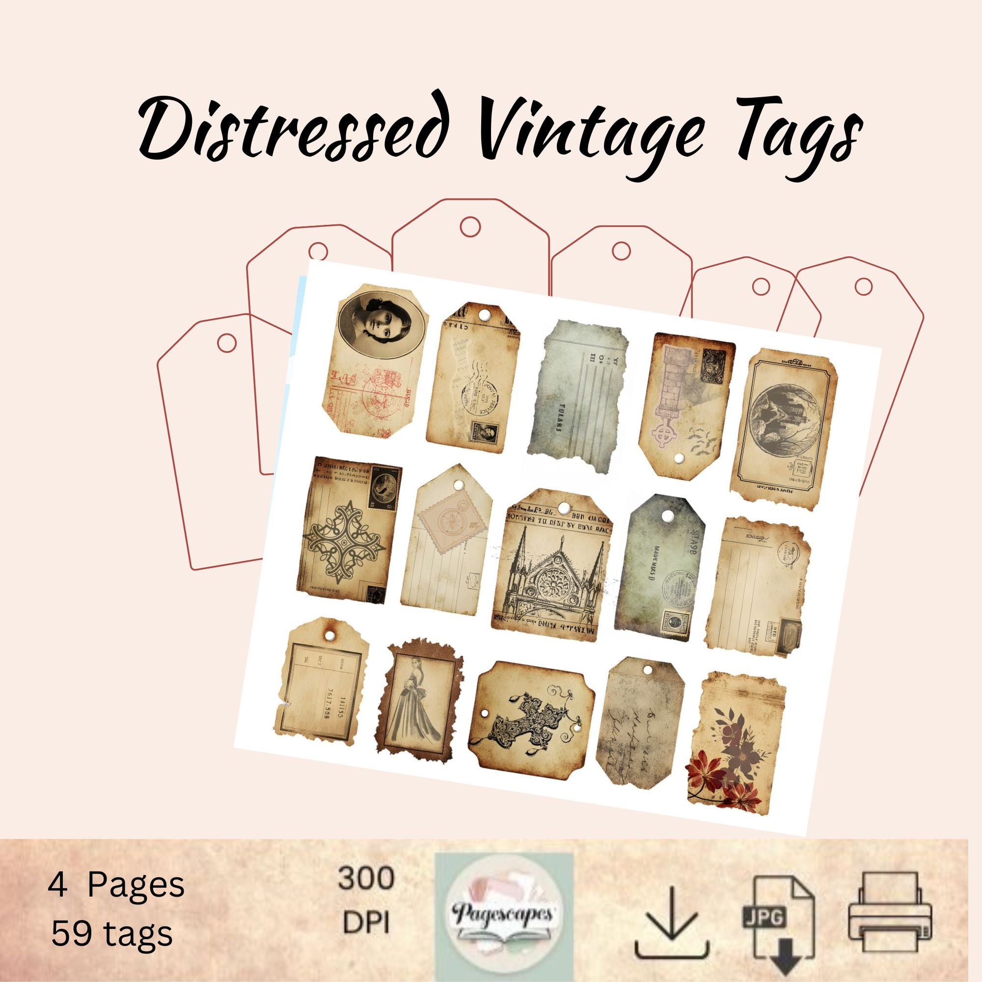 Distressed Vintage Tags – Printable Ephemera Set